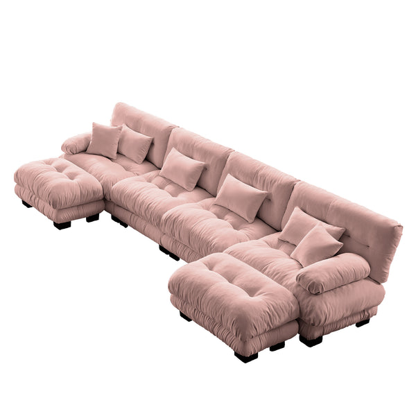 Embrace Chenille U Shape Modular Sofa 4 Seater Sofa with 2 Movable Ottoman | Luxnest