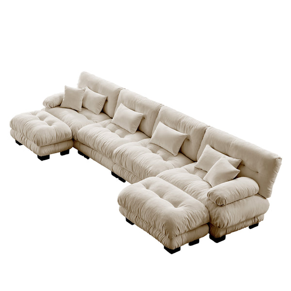 Embrace Chenille U Shape Modular Sofa 4 Seater Sofa with 2 Movable Ottoman | Luxnest