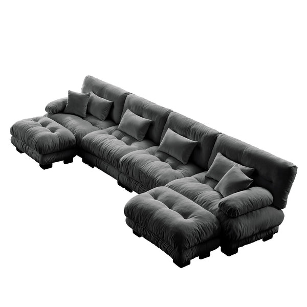 Embrace Chenille U Shape Modular Sofa 4 Seater Sofa with 2 Movable Ottoman | Luxnest