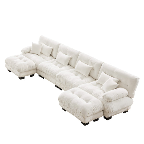 Embrace Chenille U Shape Modular Sofa 4 Seater Sofa with 2 Movable Ottoman | Luxnest