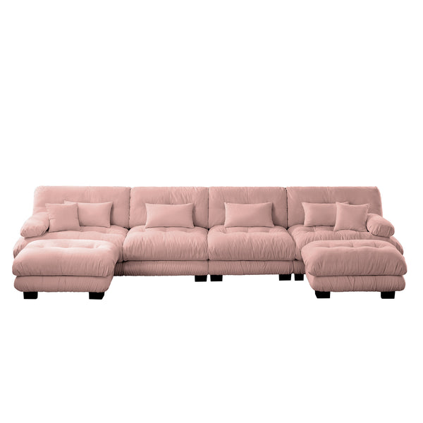 Embrace Chenille U Shape Modular Sofa 4 Seater Sofa with 2 Movable Ottoman | Luxnest