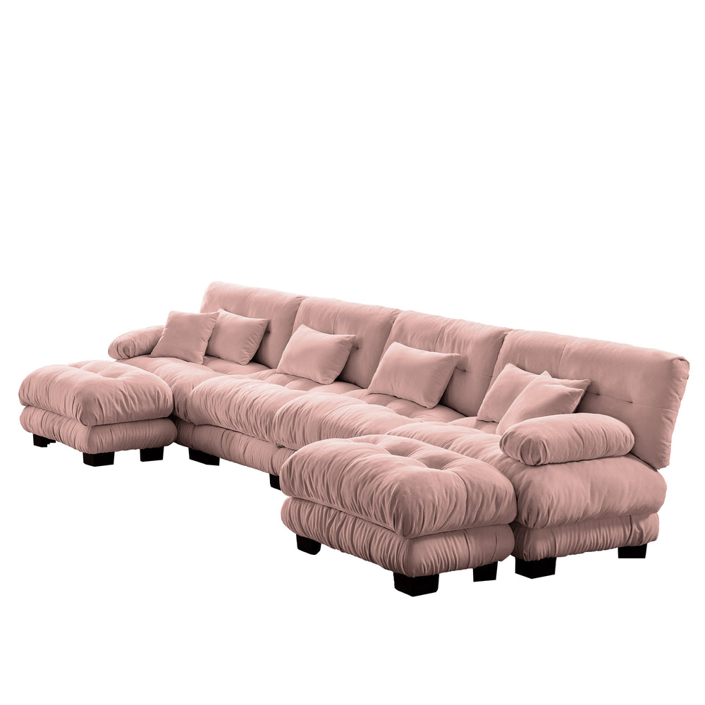 Embrace Chenille U Shape Modular Sofa 4 Seater Sofa with 2 Movable Ottoman | Luxnest
