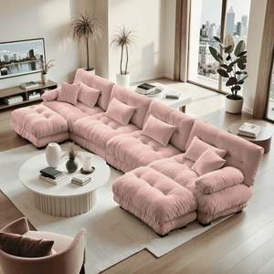 Embrace Chenille U Shape Modular Sofa 4 Seater Sofa with 2 Movable Ottoman | Luxnest