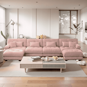Embrace Chenille U Shape Modular Sofa 4 Seater Sofa with 2 Movable Ottoman | Luxnest