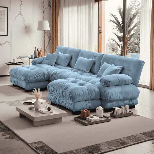 Embrace Cozy Cloud Oversized Comfy U Shape Modular Sofa 3 Seater Sofa with 2 Movable Ottoman | luxnest