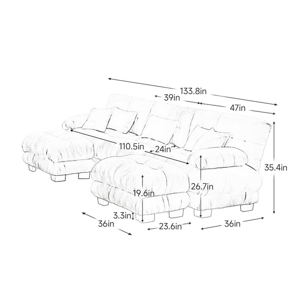Embrace Cozy Cloud Oversized Comfy U Shape Modular Sofa 3 Seater Sofa with 2 Movable Ottoman | luxnest