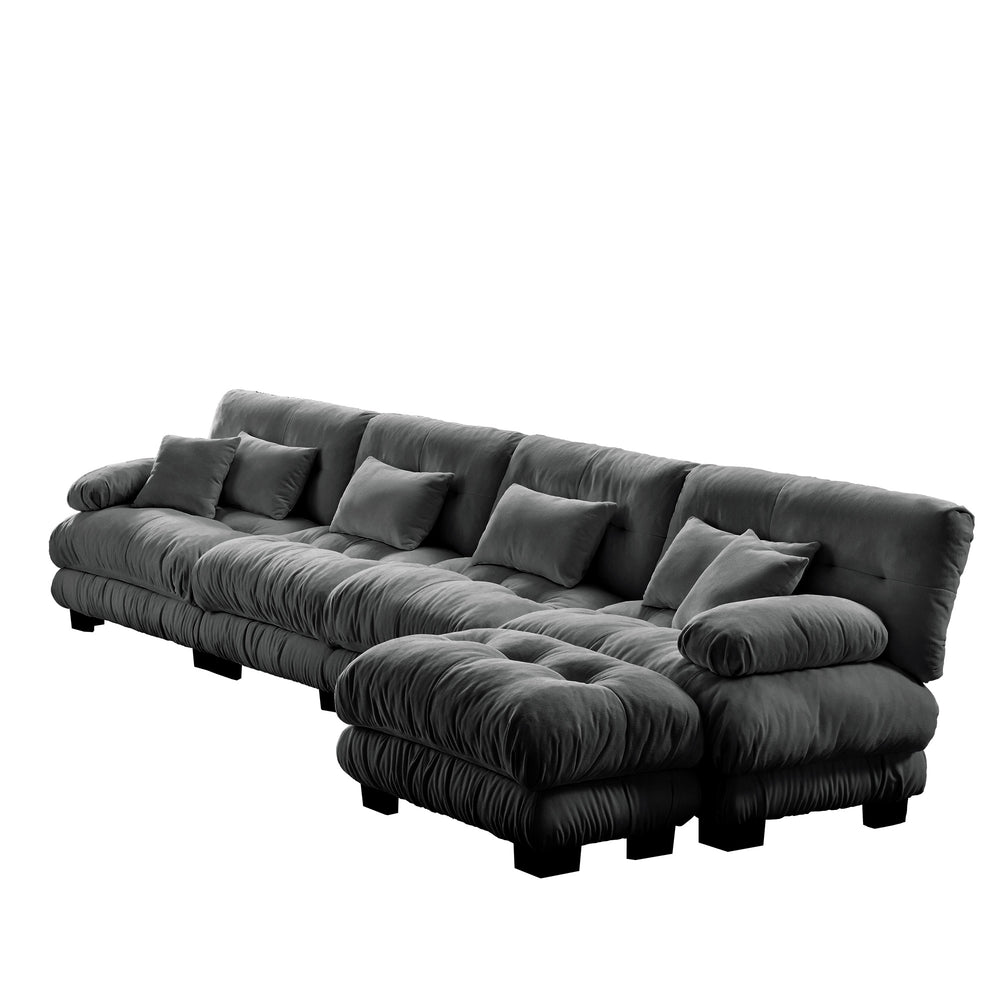 Embrace Fluffy Chenille Cloud L Shape Modular Couch 4 Seater Sofa with 1 Movable Ottoman | luxnest