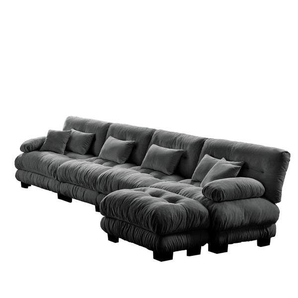 Embrace Fluffy Chenille Cloud L Shape Modular Couch 4 Seater Sofa with 1 Movable Ottoman | luxnest