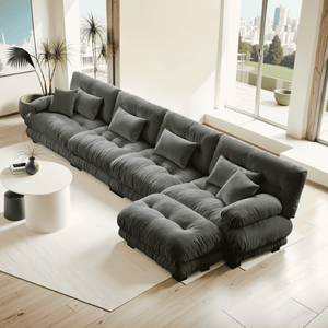 Embrace Fluffy Chenille Cloud L Shape Modular Couch 4 Seater Sofa with 1 Movable Ottoman | luxnest