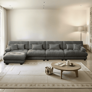 Embrace Fluffy Chenille Cloud L Shape Modular Couch 4 Seater Sofa with 1 Movable Ottoman | luxnest