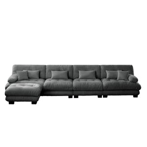 Embrace Fluffy Chenille Cloud L Shape Modular Couch 4 Seater Sofa with 1 Movable Ottoman | luxnest