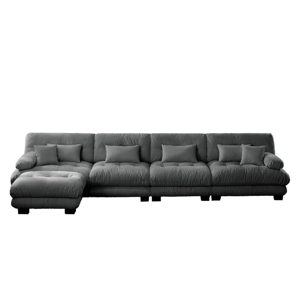 Embrace Fluffy Chenille Cloud L Shape Modular Couch 4 Seater Sofa with 1 Movable Ottoman | luxnest