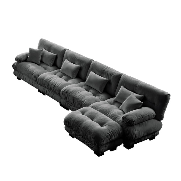 Embrace Fluffy Chenille Cloud L Shape Modular Couch 4 Seater Sofa with 1 Movable Ottoman | luxnest