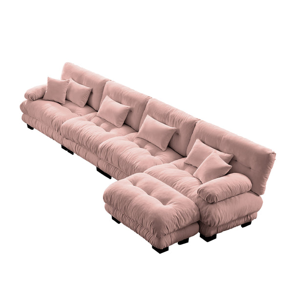 Embrace Fluffy Chenille Cloud L Shape Modular Couch 4 Seater Sofa with 1 Movable Ottoman | luxnest