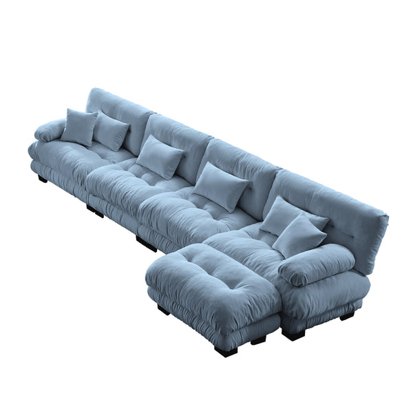 Embrace Fluffy Chenille Cloud L Shape Modular Couch 4 Seater Sofa with 1 Movable Ottoman | luxnest