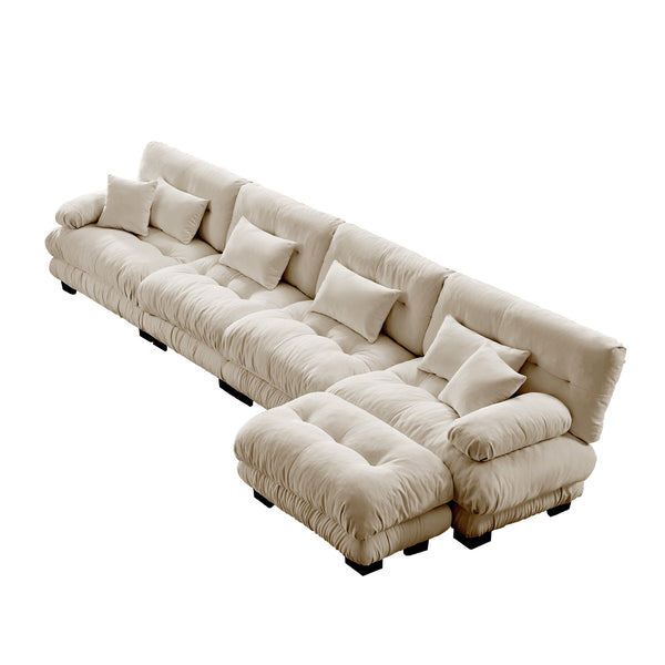 Embrace Fluffy Chenille Cloud L Shape Modular Couch 4 Seater Sofa with 1 Movable Ottoman | luxnest