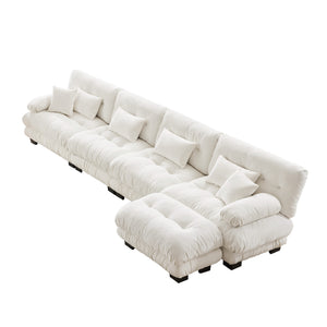 Embrace Fluffy Chenille Cloud L Shape Modular Couch 4 Seater Sofa with 1 Movable Ottoman | luxnest