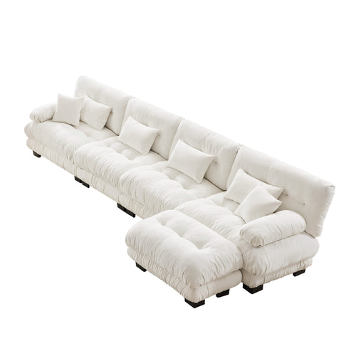 Embrace Fluffy Chenille Cloud L Shape Modular Couch 4 Seater Sofa with 1 Movable Ottoman | luxnest