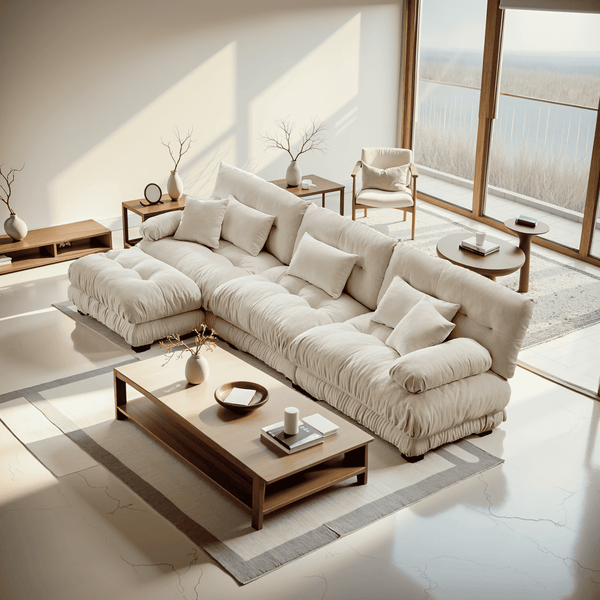 Embrace comfortable Modular Plush Pit L Shape Sectional Sofa 3 Seater Sofa with 1 Movable Ottoman | luxnest