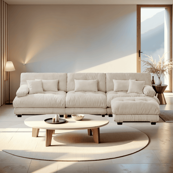 Embrace comfortable Modular Plush Pit L Shape Sectional Sofa 3 Seater Sofa with 1 Movable Ottoman | luxnest