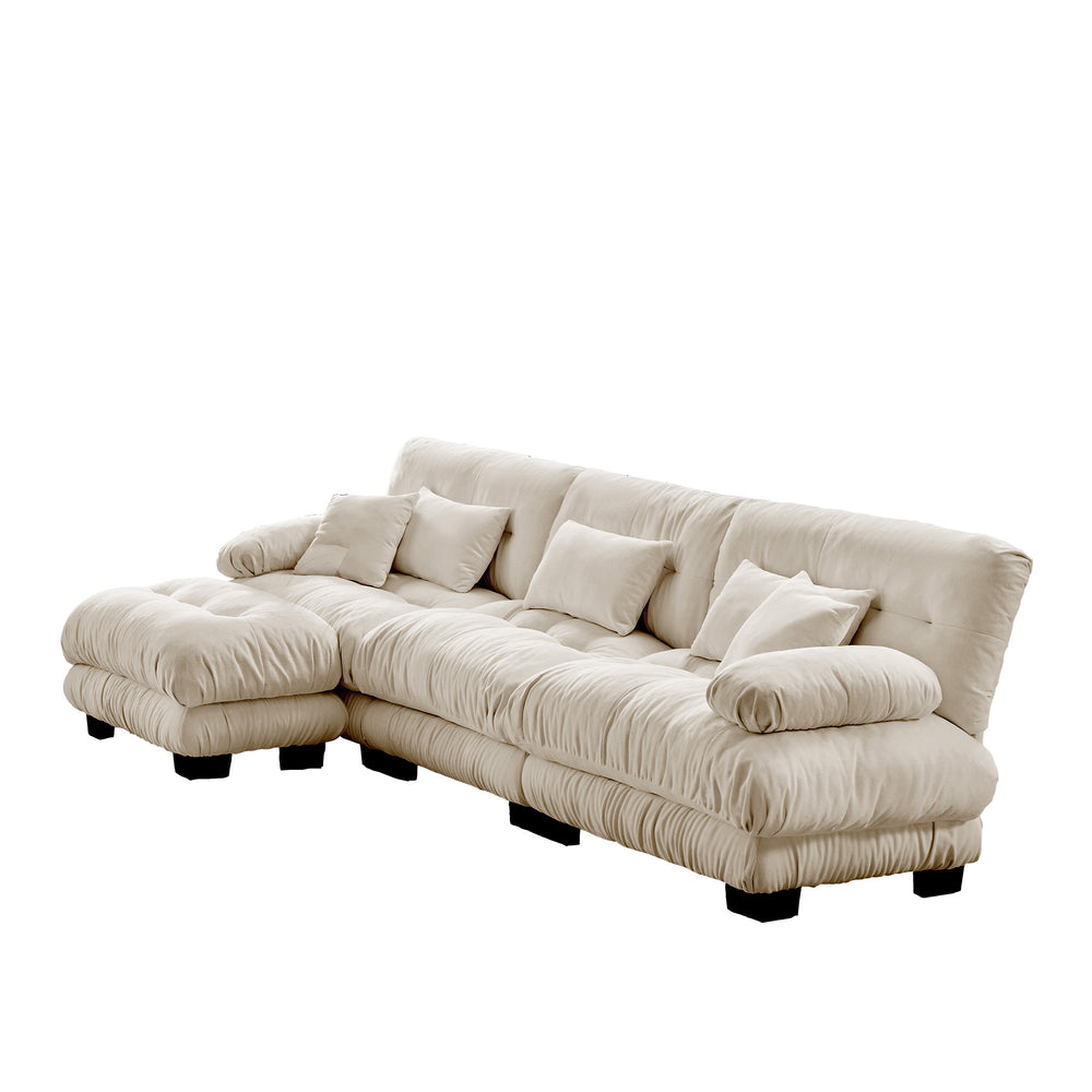 Embrace comfortable Modular Plush Pit L Shape Sectional Sofa 3 Seater Sofa with 1 Movable Ottoman | luxnest