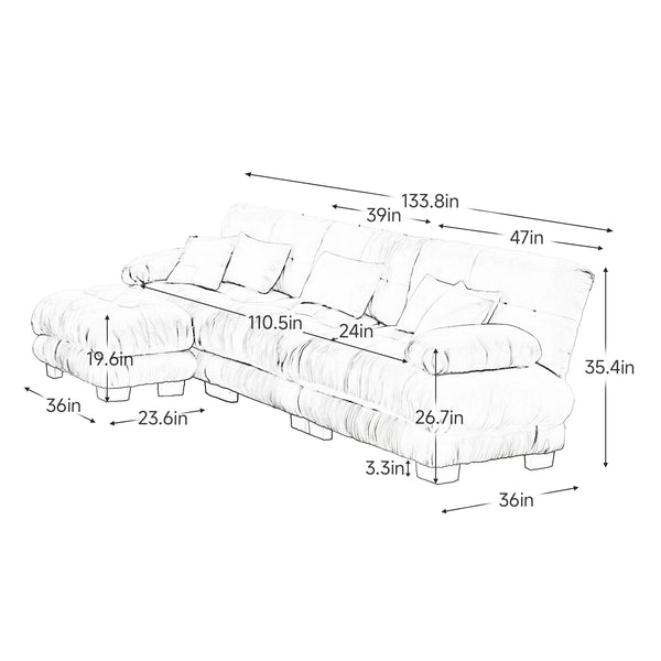 Embrace comfortable Modular Plush Pit L Shape Sectional Sofa 3 Seater Sofa with 1 Movable Ottoman | luxnest