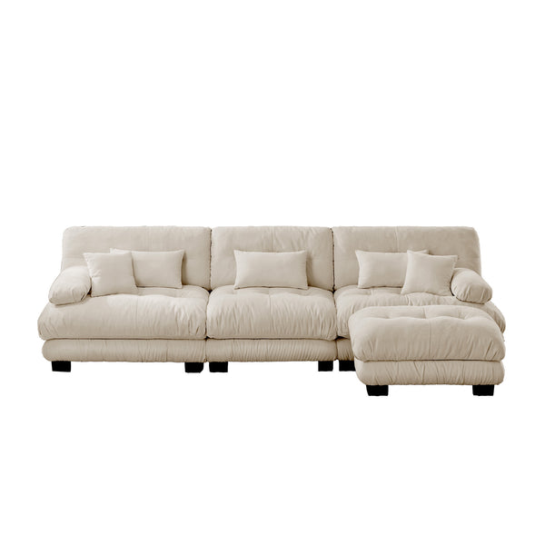 Embrace comfortable Modular Plush Pit L Shape Sectional Sofa 3 Seater Sofa with 1 Movable Ottoman | luxnest