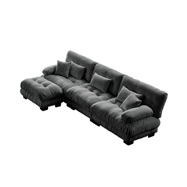 Embrace comfortable Modular Plush Pit L Shape Sectional Sofa 3 Seater Sofa with 1 Movable Ottoman | luxnest